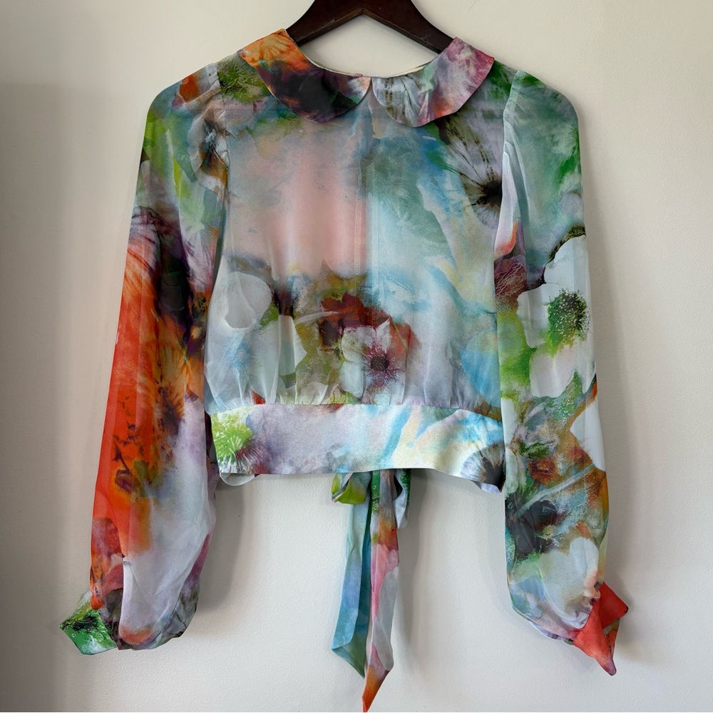 NWOT Cotton Candy LA Sheer Cropped Top Small Watercolor Fairy Artsy Abstract